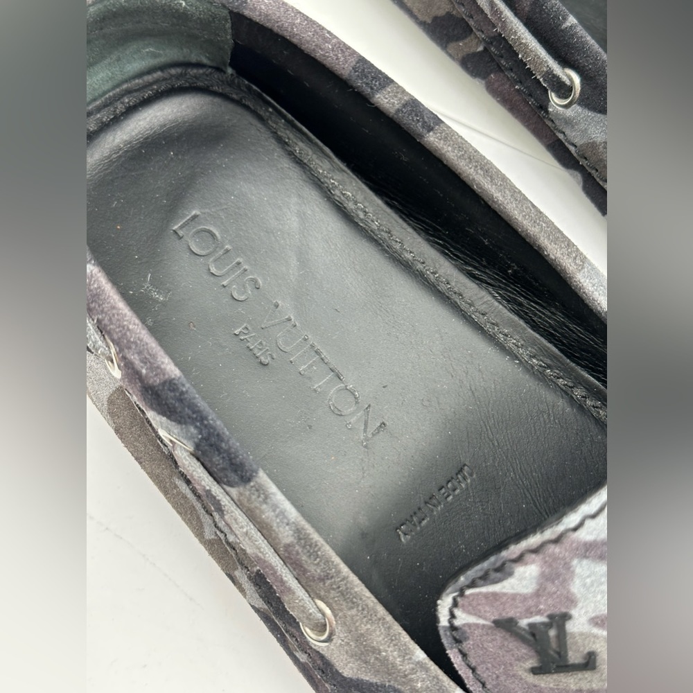 Louis Vuitton Gray Suede Camo Pattern Arizona Loafers Size 10.5 LV/11.5 USA - Picture 12 of 13